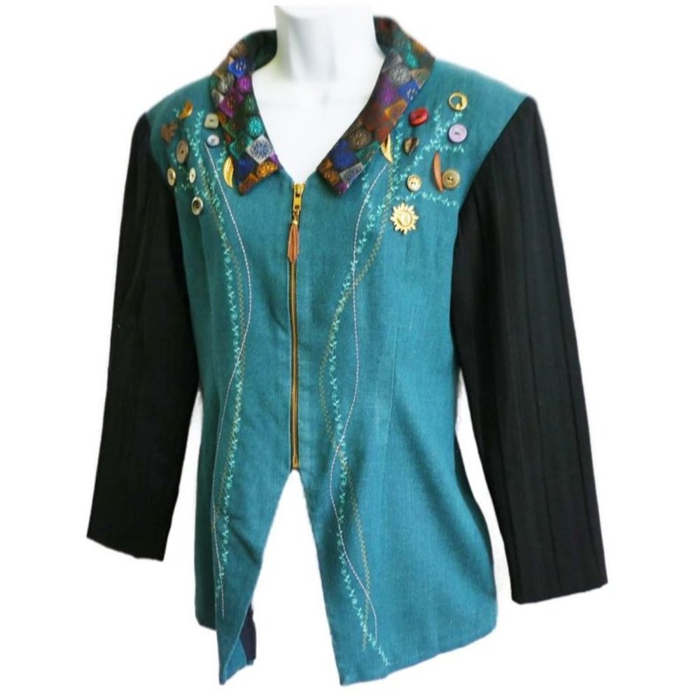 Vintage 90s Artist Michael Radyk Blazer Jacket Embroidery Knick Knacks Mixed S